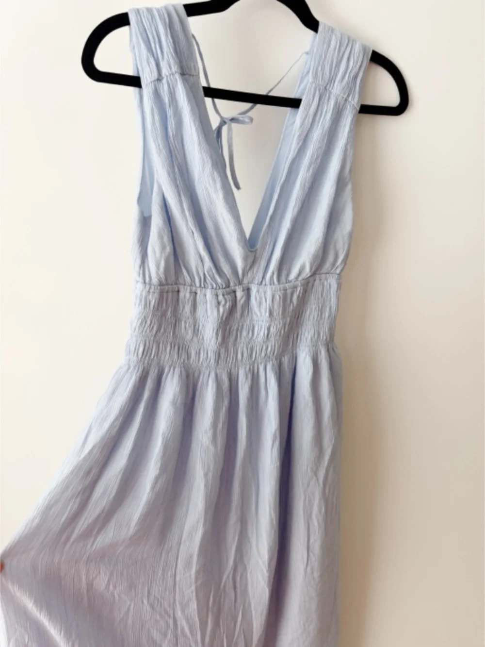 Abercrombie & Fitch Crinkle Textured Smocked Waist Maxi Dress Blue Grecia XSP